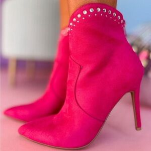 NWOT Fuchsia Suede Stiletto Boots with Stud Accents